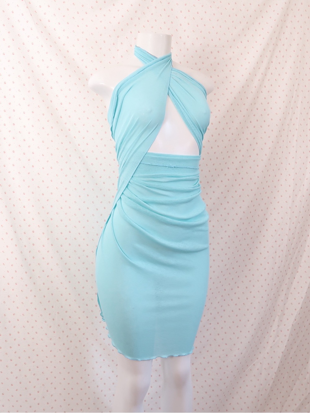 Light Blue Cross Halter Bodycon Dress
